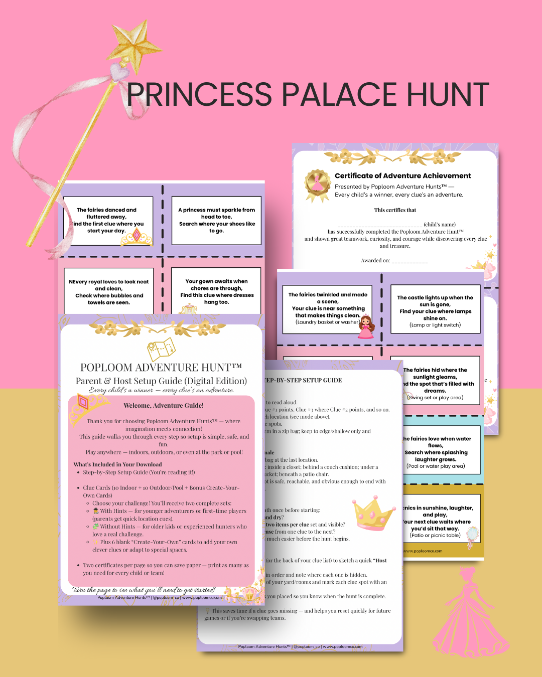 Princess Palace Hunt — Magical Adventure print-and-play party games (Digital Download)