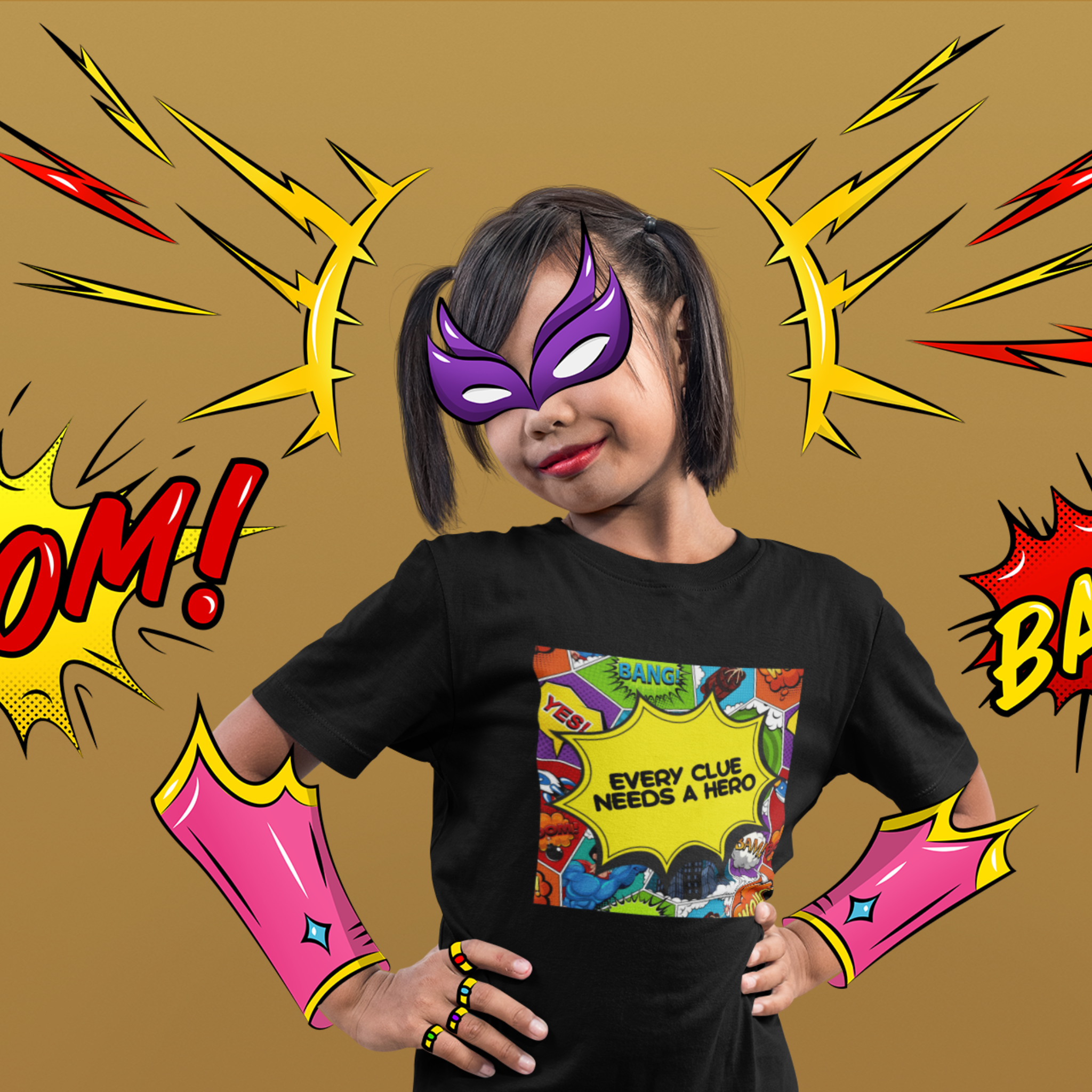 “Every Clue Needs a Hero” Kids T-Shirt — Superhero Graphic Tee for Boys & Girls