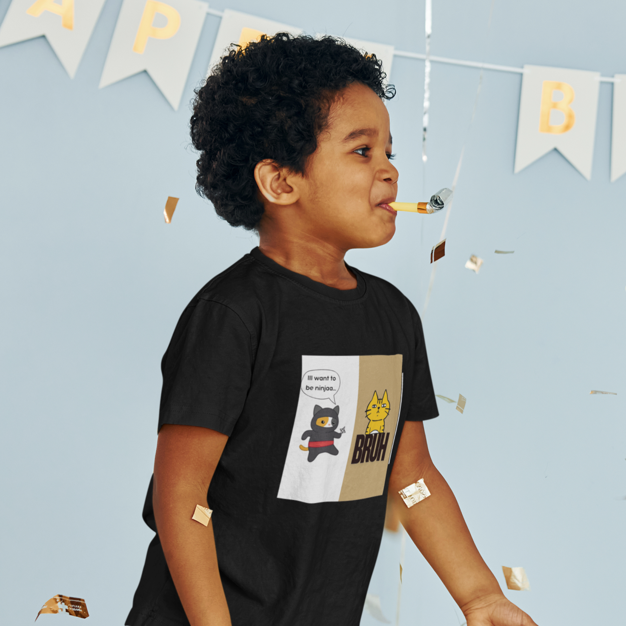 “I Want to Be Ninja...Bruh” Funny Cat T-Shirt – Youth Graphic Tee | Poploom & Co