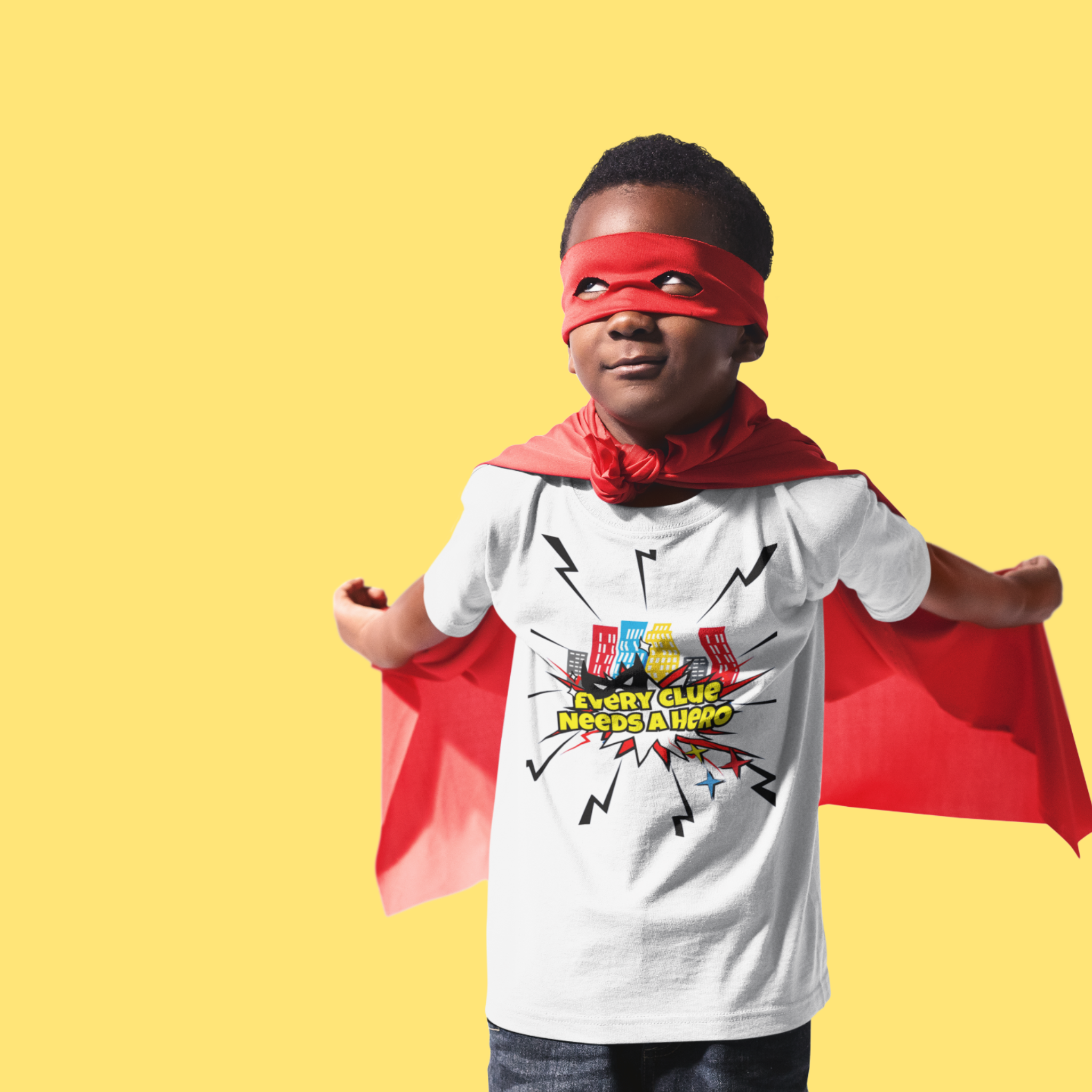 “Every Clue Needs a Hero” Kids T-Shirt — Superhero Graphic Tee for Boys & Girls